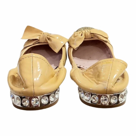 Miu Miu Bow Ballet Flats Nude Patent Leather Gold Glitter Cap Toe EU 40 US 9 - Picture 10 of 14